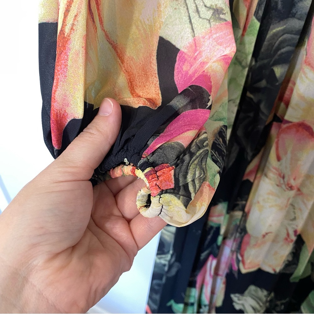 SIZE Medium | Flying Tomato Black and Pink Floral Long Sleeve Midi Dress - Picture 7 of 12